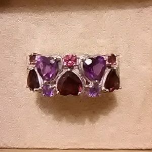 Size 8 Ring Amethyst hearts And Pink hearts